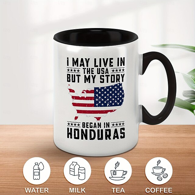  Tazza da caffè divertente da 1 pezzo da 330 ml. Potrei vivere negli Stati Uniti ma la mia storia inizia in Honduras. tazza da tè in vetro acqua adatta per ufficio/casa/regali per feste/regali di nozze