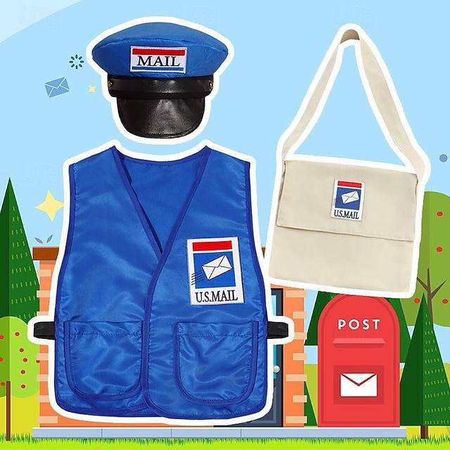  Boys Girls' Postman Cosplay Costume Outfits For Masquerade Cosplay Kid's Vest Hat