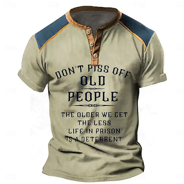  Старые люди На каждый день Муж. 3D печать Рубашка Хенли футболка футболка Для спорта и активного отдыха Повседневные Праздники Футболка Синий Зеленый Цвет хаки С короткими рукавами