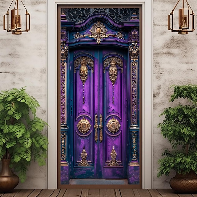  fioletowy w stylu vintage puste pokrowce na drzwi wystrój muralu drzwi gobelin zasłona drzwi dekoracja tło banner na drzwi zdejmowany na frontowe drzwi kryty na zewnątrz domu dekoracja pokoju dom