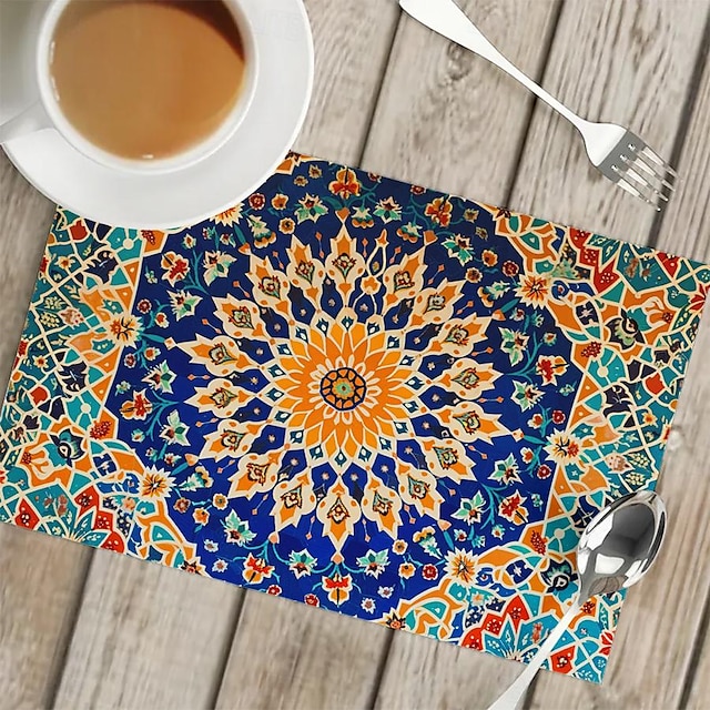 1 st etniskt mönster bordstablett bordsmatta 12x18 tums bordsunderlägg för festkök matsal dekoration