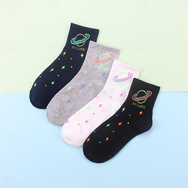  4 Pairs Women's Crew Socks Work Daily Holiday Retro Cotton Classic Casual Formal Warm Casual Cute Socks