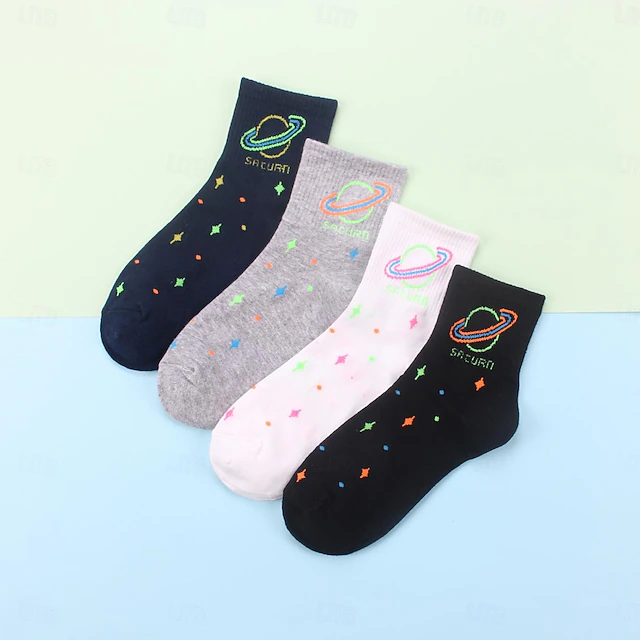 4 Pairs Women's Crew Socks Work Daily Holiday Retro Cotton Classic Casual Formal Warm Casual Cute Socks 5