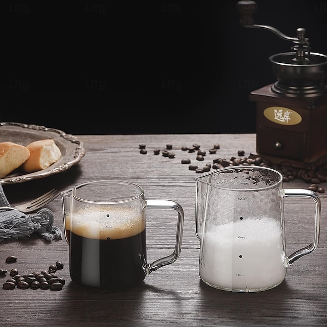  Glass Coffee Milk Frothing Jugs with Scale Milk Frother Pitcher Barista Espresso Coffee Latte Milk Pitcher Coffee Jugs 300/500ml