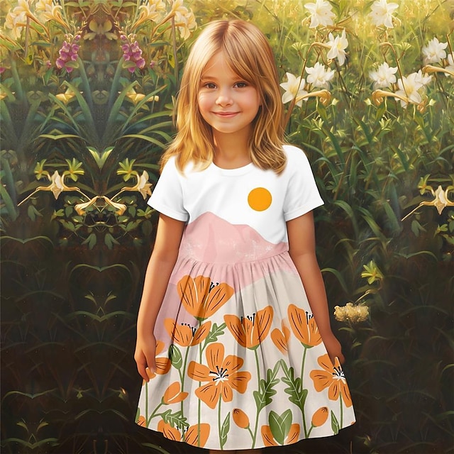  Κορίτσια » 3D Φλοράλ Φόρεμα Ροζ Κοντομάνικο 3D εκτύπωση Καλοκαίρι Καθημερινά Αργίες Καθημερινό Πανεμορφη Παιδιά 3-12 χρόνια Καθημερινό φόρεμα Φόρεμα σκέιτερ Πάνω από το Γόνατο Πολυεστέρας Κανονικό