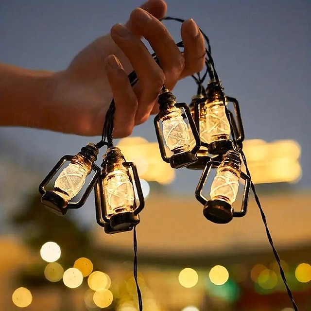  10/20 LED-uri 1.5/3m lanternă șir lumini sticla cu kerosen led șir lampă retro lanternă acasă petrecere vacanță eid mubarak grădină decorare șir lampă
