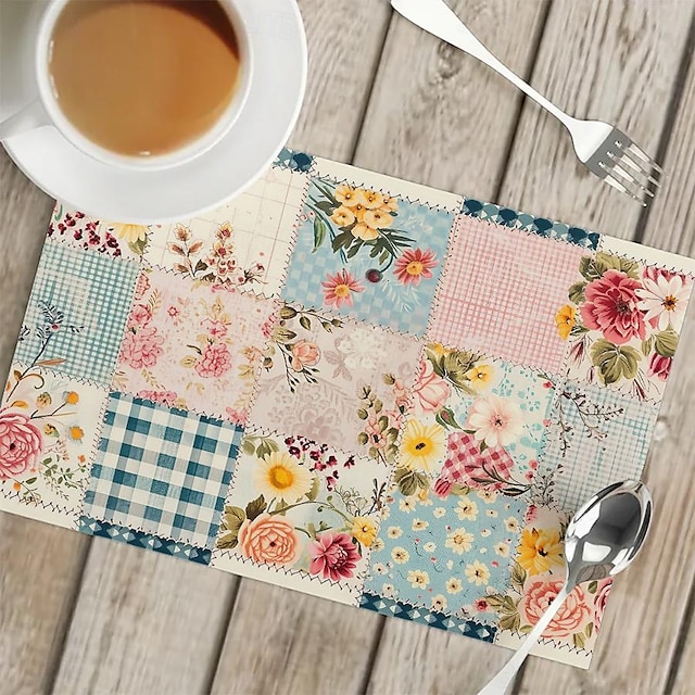  1 stk landlig amerikansk floral dekkematte bordmatte 12x18 tommers bordmatte for festkjøkken spisedekorasjon
