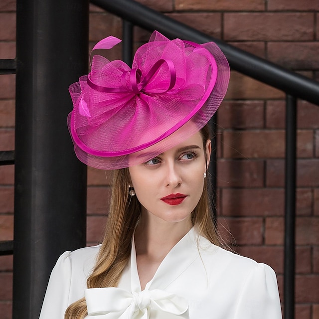  fascinators קנטאקי דרבי כובע טול רשת צלוחית כובע כובע חתונת מסיבת תה חתונה אלגנטית עם כיסוי ראש עם קשת נוצה