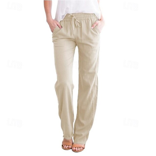  Femme Pantalon Casual Quotidien Toute la longueur Plein Cordon Poches latérales Respirabilité Confortable Non Elastique Sortie Fin de semaine Noir Blanche Jaune Bleu Printemps été Standard