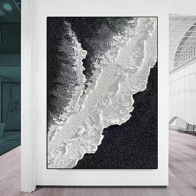 svart teksturert oljemaleri håndlaget veggkunst svart-hvitt abstrakt kunst bmaling svart-hvitt maleri svart-hvitt 3d-teksturert veggkunst klar til å henge eller lerret