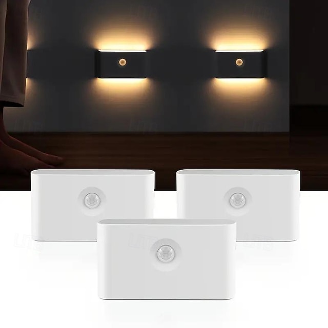  led nástěnné světlo se snímáním pohybu inteligentní propojení pir nouzové noční světlo usb dobíjecí vhodné pro schody ložnice dveře chodby skříňky osvětlení koupelny 1/3ks