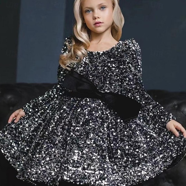  Kinderen Voor meisjes Feestjurk Effen Kleur Lange mouw Prestatie Netstof Prinses Zoet Netstof Halverwege kuit Schede jurk Tule-jurk Zomer Lente Herfst Kinderen Zilver Zwart