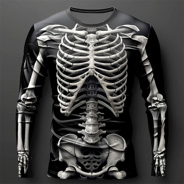  Herren Graphic Skelett T Shirt Langarm T-Shirt 3D-Druck Rundhalsausschnitt Hemd Designer Brautkleider schlicht Subkultur Sports Outdoor Festtage Ausgehen Schwarz Burgunderrot Purpur Frühling & Herbst