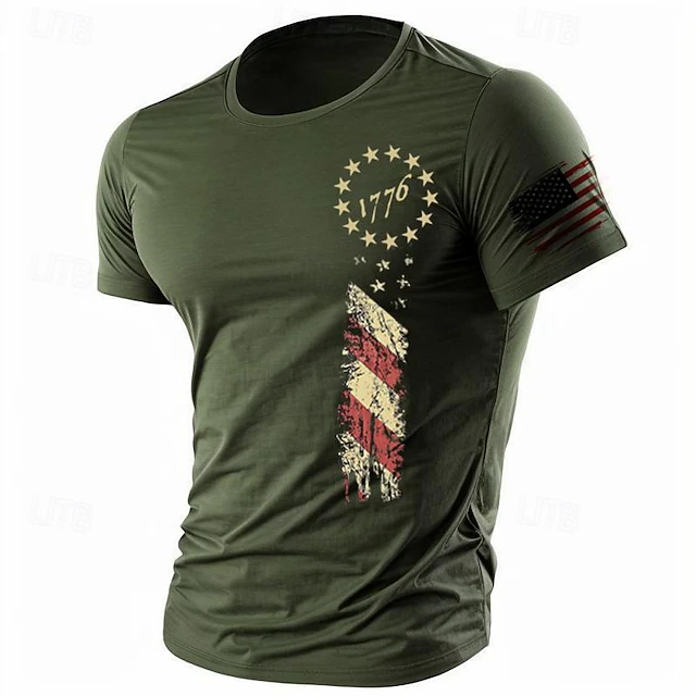 Veterans Day Men's Patriot Patriotic Veteran American US Flag T shirt Tee Top Cotton Short Sleeve Graphic Shirt Black Army Green Comfortable Tee Street Holiday Fashion Designer 8