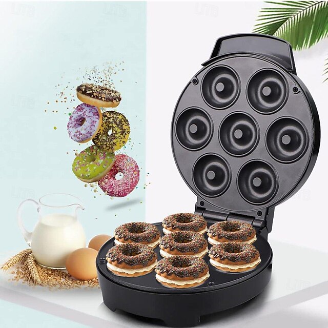  Mini Doughnut Maker Electric Non-stick Doughnut Maker Easy to Clean Makes 7 Doughnuts Makes Vegan Breakfast 1000W