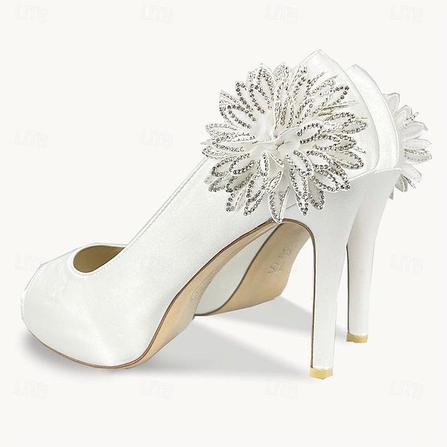  Dámské Podpatky Svatební obuv Párty Svatební boty Saténové květiny Platforma Vysoký úzký S otevřeným palcem Elegantní Satén Povaleč Bílá