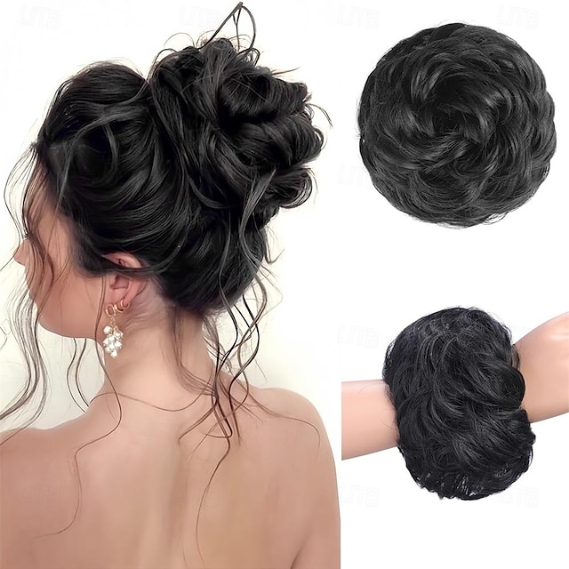 1PC Messy Bun Hair Piece Messy Hair Bun Scrunchies for Women Wavy Curly Chignon Ponytail Hair Extensions Synthetic Thick Tousled Updo Bun