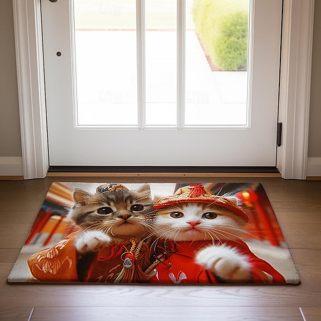  röd tyg katt dörrmatta golvmattor tvättbara mattor köksmatta halkfri oljesäker matta inomhus utomhusmatta sovrumsinredning badrumsmatta entrématta