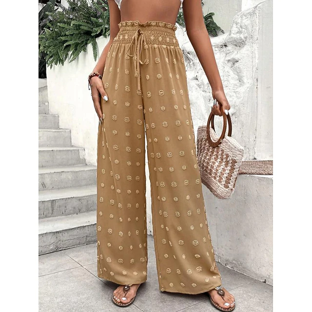 Women's Wide Leg Pants Trousers Casual Daily Full Length Plain Drawstring Wide Leg Breathability Comfortable Micro-elastic Outdoor Going out Black Pink Red Green Spring & Fall Regular Fit 11