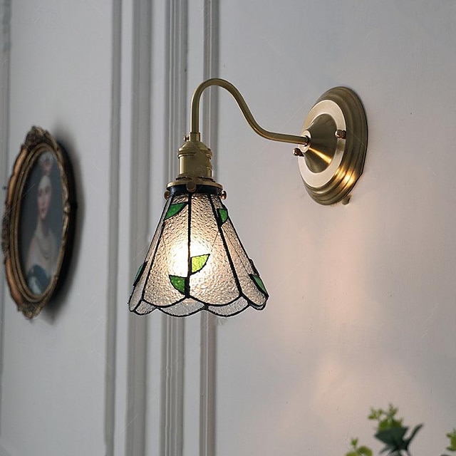  wandlamp mooie retro verlichting 1 licht glazen wandlamp glas-in-lood lampenkap bronzen wandlamp armlamp voor binnen woonkamer slaapkamer 85-265v