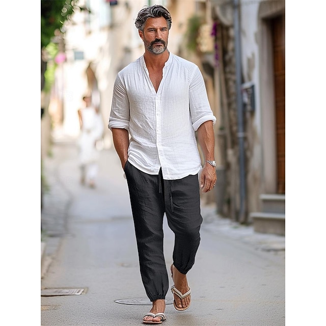  100% In Bărbați Pantaloni de in Pantaloni Pantaloni de vară Cordon Talie elastică Manșetă Elastică Simplu Respirabil Comfortabil Zilnic Vacanță Ieșire Clasic Casual Negru Bleumarin
