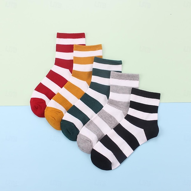  5 Pairs Women's Crew Socks Wedding Work Daily Color Block Polyester Casual Vintage Retro Casual / Daily Socks