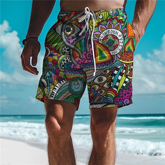  Homens Olhos Graffiti Colorido Calção Justo de Natação Shorts de Natação Bermuda de Surf Cintura Média Férias Havaiana Estilo resort Férias Feriado Praia Com Cordão com forro de malha Cintura elástica