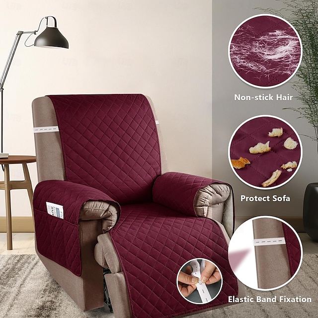  Recliner Covers Nonslip Recliner Chair Covers for Reclining Chair with Pockets, Quilted Thick Recliner Slipcovers for Pets and Kids