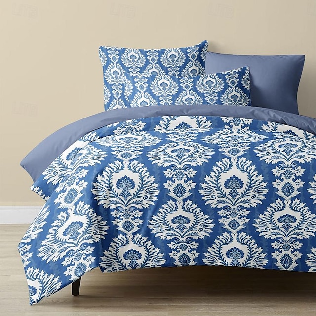  geometrisk mønster dynetrekk sett sett mykt 3-delt luksus sengetøy i bomull hjemmeinnredning gave tvilling full king queen size dynetrekk