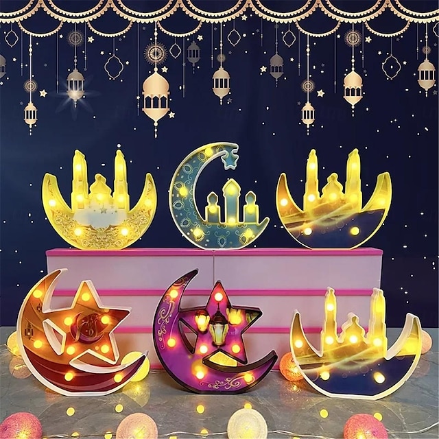  luzes em forma de led oriente médio feriado ramadan luzes decorativas ornamentos luminosos internos lua castelo atmosfera decoração pequenas luzes noturnas 1pc