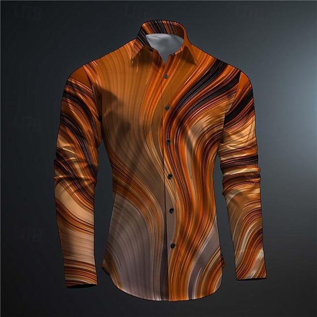  Herren 3D-Druck Geometrische Muster Knopfhemd Bedruckte Hemden Langarm Subkulturell Urlaub Party Strasse Frühling Sommer Umlegekragen Bedruckt Button-Down Gelb Rote Purpur Orange Grün