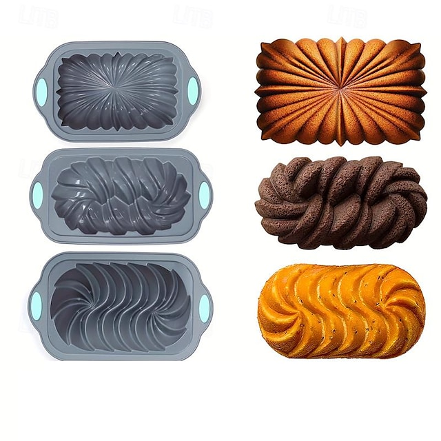  2 moldes rectangulares para pasteles de silicona con forma de loto/espiral/trenzado/patrón clásico para hornear pasteles, tubos estriados, tazas para magdalenas, mini moldes para pudín, panes,