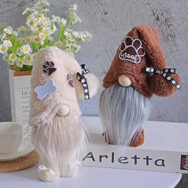  Boneca sem rosto em pé: adorável estatueta de pelúcia de gnomo idoso e cachorro, ideal para exibição em mesa ou vitrine