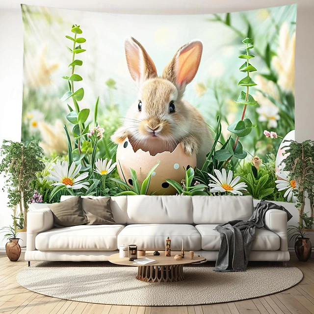 Hanging Tapestry Rabbit Egg Plants Wall Art Large Tapestry Mural Decor Photograph Backdrop Blanket Curtain Home Bedroom Living Room Decoration 30