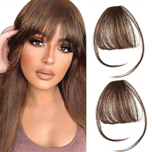  2PCS Hair Clip in Bangs Curved Bangs Hair Clip Wispy Bangs with Temples HairpiecesBangs Clip in Hair Extensions Air Fringe Clips on Bangs for Women Girls Daily Wear