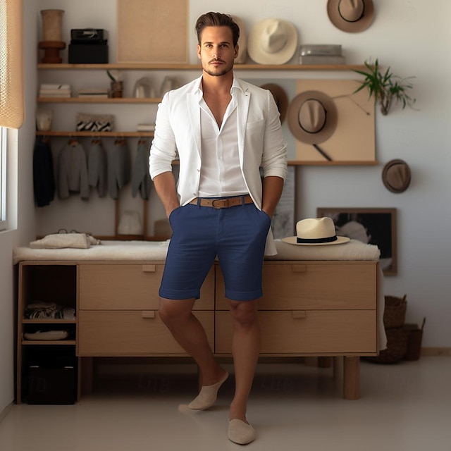  40% in Bărbați Pantaloni Scurți Pantaloni scurți din in Pantaloni scurți de vară Butonul sus Buzunar Simplu Respirabil Comfortabil Scurt Zilnic Vacanță Ieșire Clasic Casual Alb Bleumarin