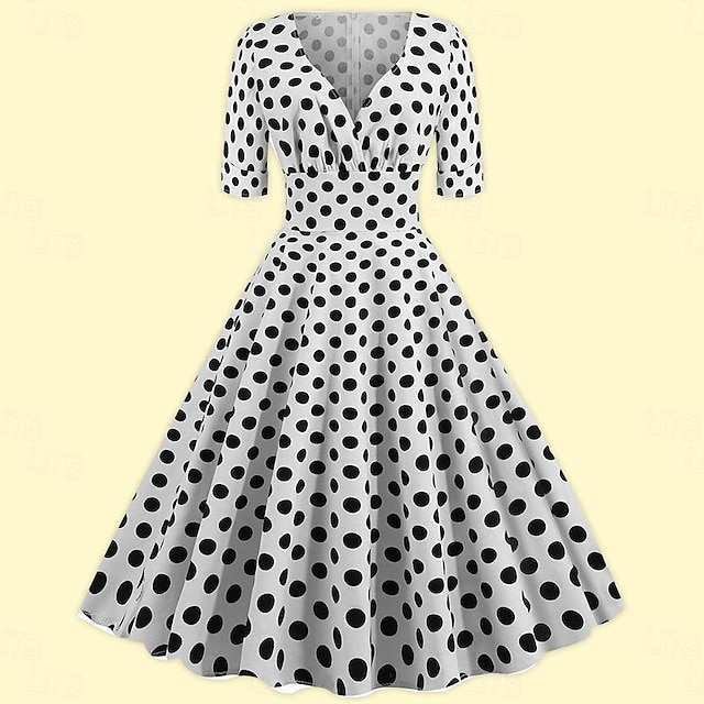  50 s pois a-ligne robe coton swing robe flare robe rétro vintage des années 1950 femmes costume 3/4 longueur manches robe midi