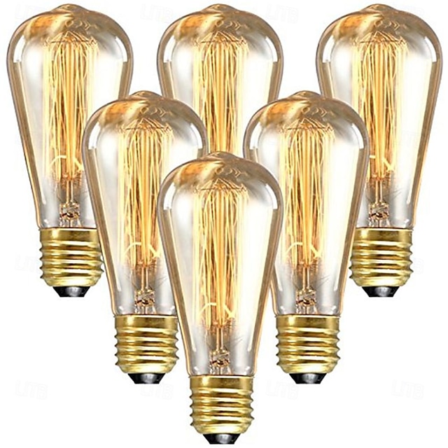  6 pièces / 3 pièces 40 W E26 / E27 ST64 Jaune chaud 2200 k Intensité Réglable / Rétro / Décorative Ampoule à incandescence Vintage Edison 220-240 V