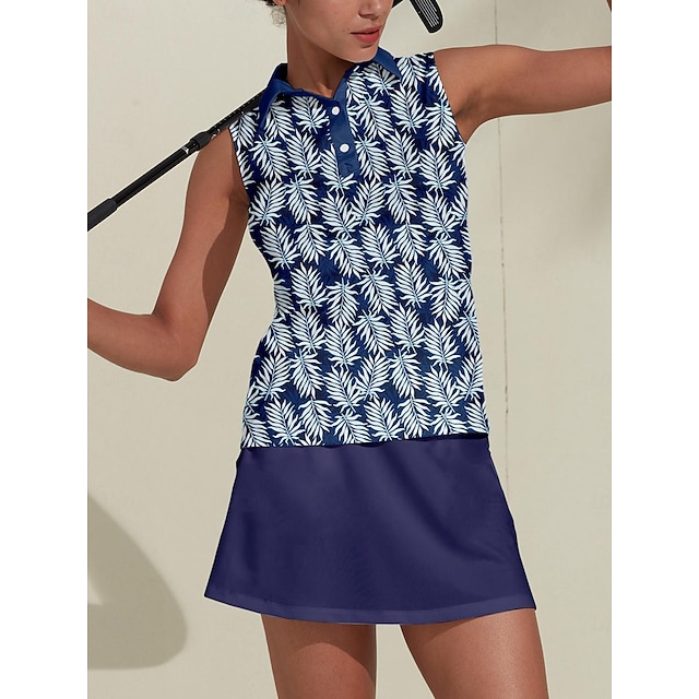  Pentru femei Tricou POLO Bleumarin Fără manșon Topuri Frunză Vestimenta Golf Doamnelor Haine Ținute Poartă Îmbrăcăminte