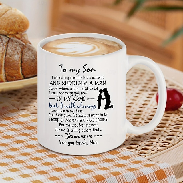  1pc Birthday Gift Mug For Son 11oz Ceramic Coffee Mug To My Son Love Mom Touching Quote Great Xmas Gift Graduation Present For Him Christmas Mother Son Gift