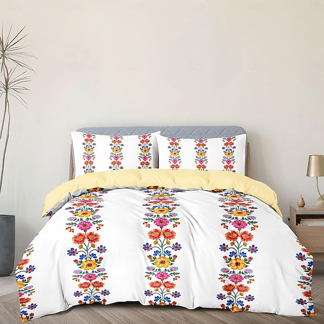  geometrisk floral mønster dynetrekk sett mykt 3-delt luksus sengetøy i bomull hjemmeinnredning gave tvilling hel king queen size dynetrekk