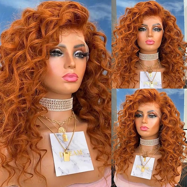  perruque de cheveux humains remy 13x4 avant de lacet partie libre cheveux brésiliens vague lâche perruque orange 130% 150% densité avec des cheveux de bébé 100% vierge pré-épilée pour les femmes