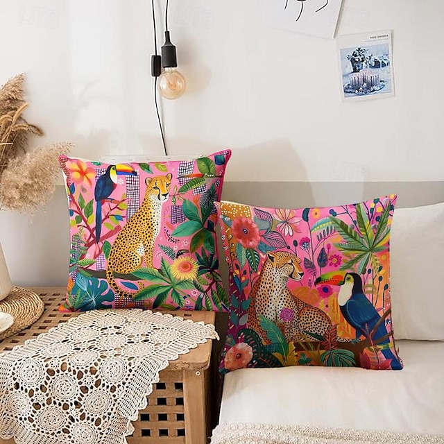 1pc motif animal léopard et toucan housses de coussin plusieurs tailles oreillers décoratifs extérieurs côtiers étuis de coussin en velours doux pour canapé canapé-lit décoration de la maison
