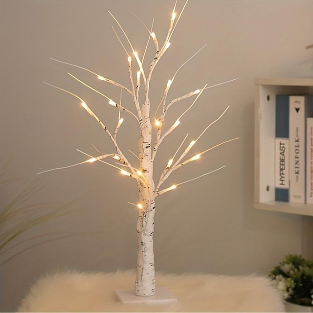  1 шт. освещенная береза для домашнего декора теплая белая светодиодная елка с питанием от USB на батарейках настольная мини-искусственная елка с огнями идеально подходит для рождественских свадеб и