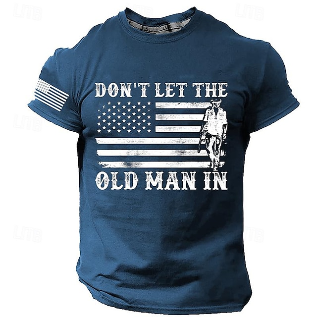  Grafisch Amerikaanse vlag Oude man Retro vintage Casual Street Style Voor heren 3D-afdrukken T-shirt Buitensporten Feestdagen Uitgaan T-shirt Zwart Groen Donkerblauw Korte mouw Strakke ronde hals