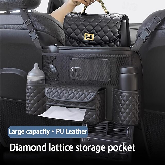  حقيبة تخزين مقعد السيارة متعددة الوظائف مع حامل أكواب وصندوق مناديل وحامل حقيبة يد وإكسسوارات داخلية مريحة للسيارة