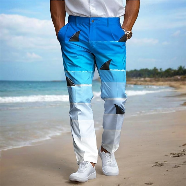  requin vie marine hawaïen complexe pour hommes pantalon habillé imprimé 3d devant plat jambe droite polyester pantalon taille moyenne vacances en plein air vêtements quotidiens s à 3xl