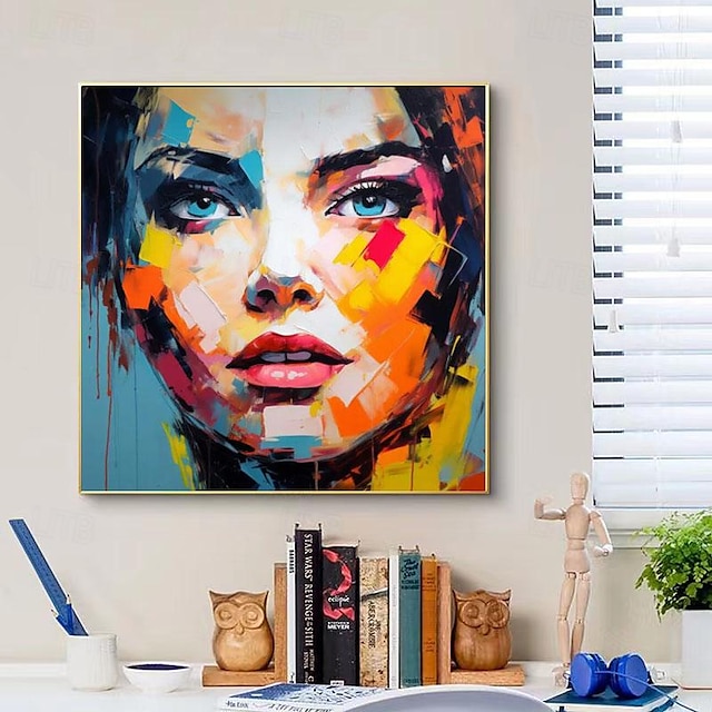  Hand painted Colorful Beautiful Girl Woman Face Abstract Oil Painting Home Room Decorative Painting Canvas Wall Art Living Room Bedroom Painting No Frame