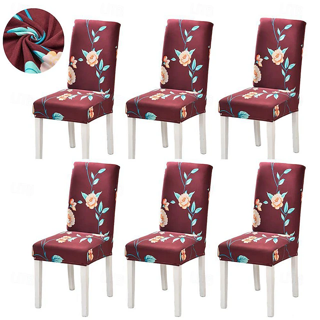 Stretch Spandex Dining Chair Cover 4/6 Pcs Set, Floral Printed Stretch High Back Dining Chair Cover Slipcover with Elastic Band for Dining Room,Wedding, Ceremony, Banquet,Home Decor 16