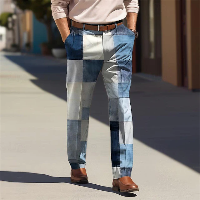 Plaid / Check Business Casual Men's Business 3D Printed Dress Pants Flat Front Straight-Leg Relaxed-fit Polyester Medium Waist Pants Outdoor Street Wear to Work Daily Wear S TO 3XL 8